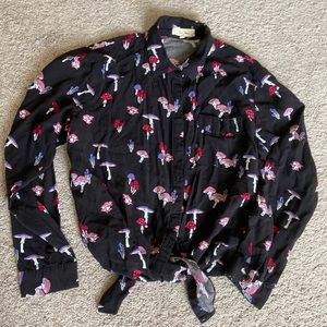 Long Sleeve Mushroom Print Button Up Shirt